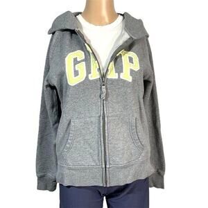 GAP Womens Hoodie Hooded Sweatshirt Logo Full Zip Long Sleeve Grey Green Medium